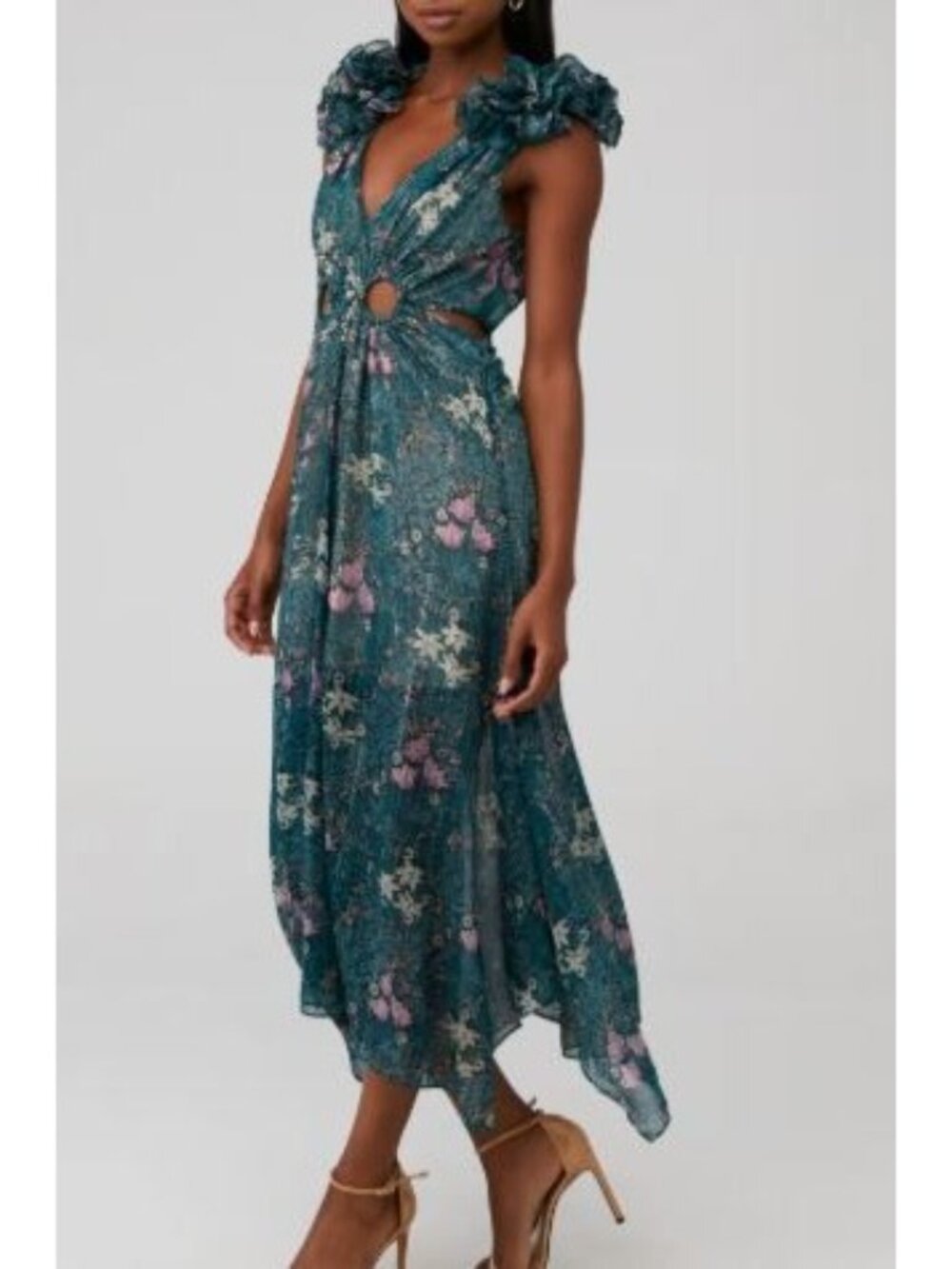 Elliatt Kristen Dress Women Size Medium Dramatic Ruffled Shoulder Straps Cut Out